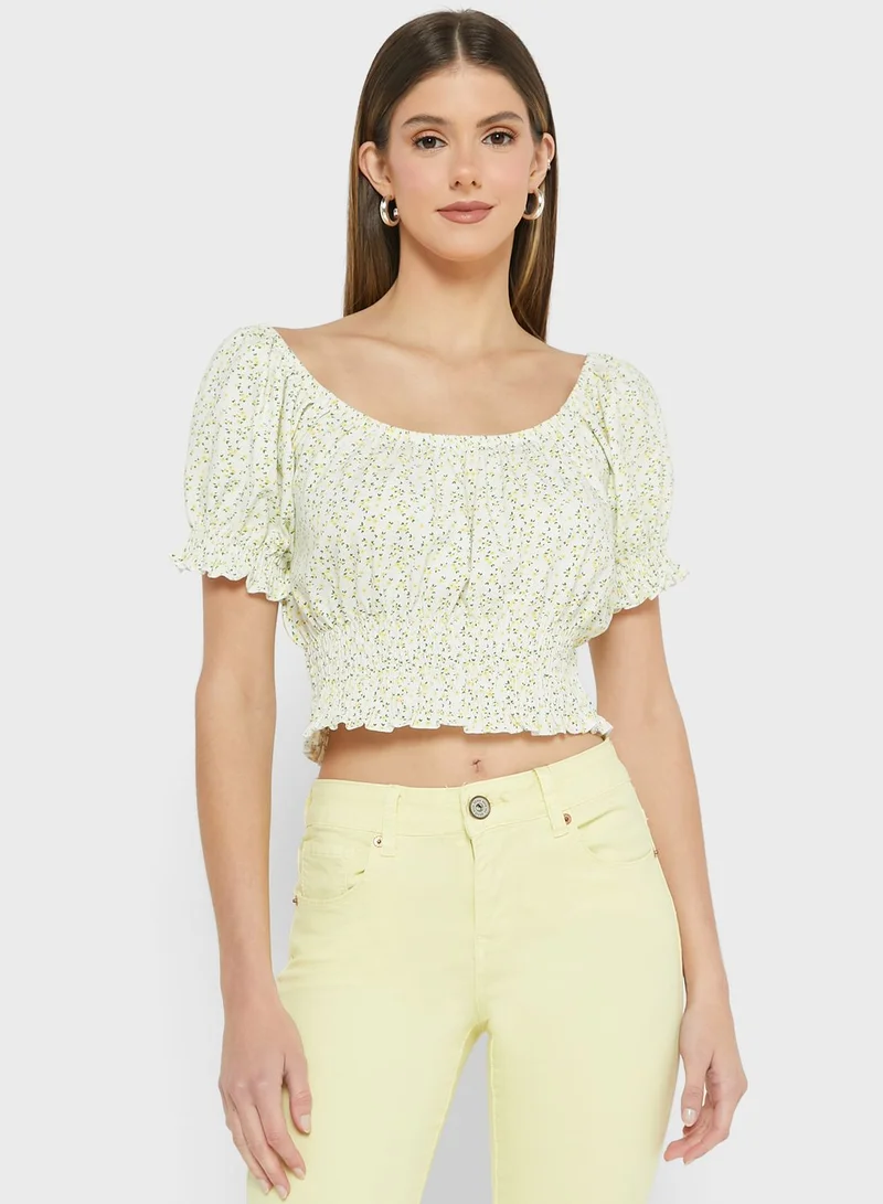 BRAVE SOUL Puff Sleeve Wide Neck Top