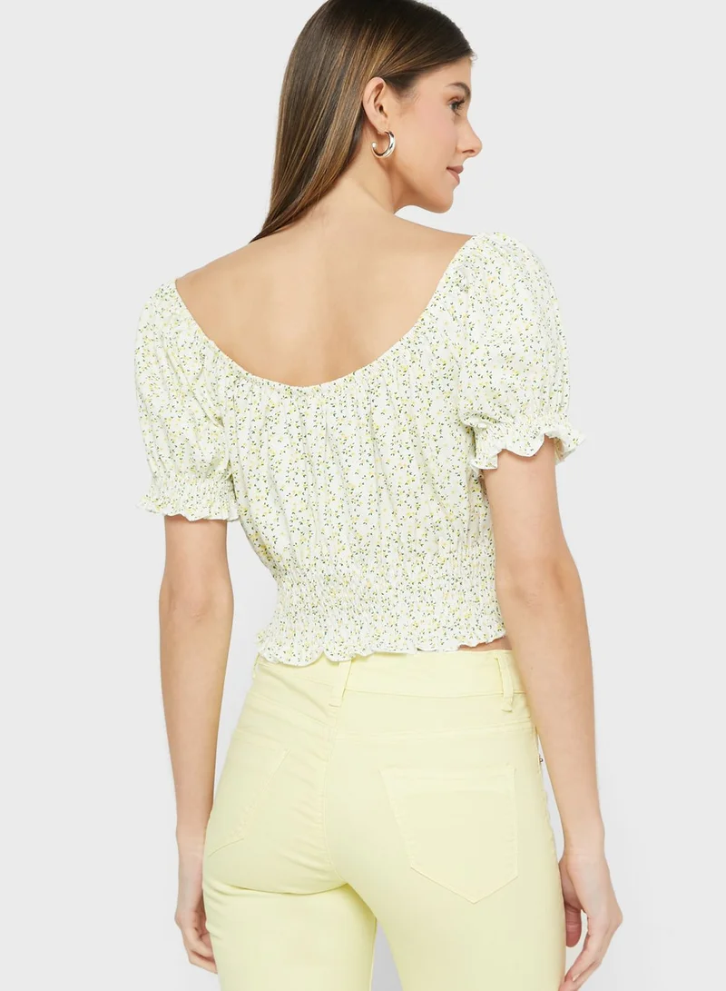 BRAVE SOUL Puff Sleeve Wide Neck Top