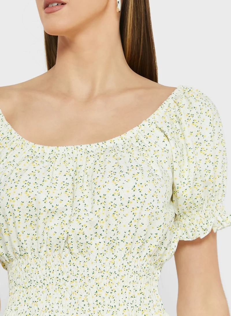 BRAVE SOUL Puff Sleeve Wide Neck Top
