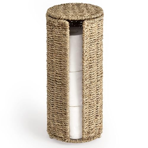 StorageWorks Seagrass Free Standing Toilet Paper Holder 3 Rolls of Toilet Tissue Storage Toilet Paper Holder Storage for Bathroom