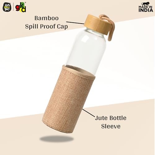 Gift Kya De Glass Water Bottle with Bamboo Spill-Proof Cap & Jute Sleeve 500 ML | GKD Eco-Friendly & Reusable | BPA Free | Leak-Proof | Travel Friendly | New Year Gift - Image 3