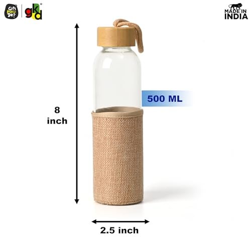 Gift Kya De Glass Water Bottle with Bamboo Spill-Proof Cap & Jute Sleeve 500 ML | GKD Eco-Friendly & Reusable | BPA Free | Leak-Proof | Travel Friendly | New Year Gift - Image 4
