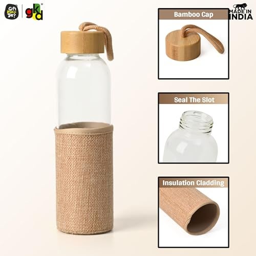 Gift Kya De Glass Water Bottle with Bamboo Spill-Proof Cap & Jute Sleeve 500 ML | GKD Eco-Friendly & Reusable | BPA Free | Leak-Proof | Travel Friendly | New Year Gift - Image 5