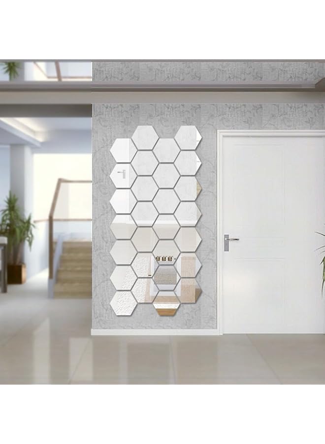 The Bros 36 Pcs Self Adhesive Acrylic Mirror,Hexagon Mirror Wall Sticker, Flexible Plastic Mirror Sheets Wall Stickers,Non Glass Acrylic Safety Reflective Mirror for DIY Craft Home Wall Decoration(10*8.5*5cm) - Image 1