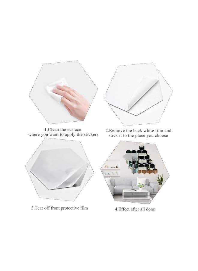 The Bros 36 Pcs Self Adhesive Acrylic Mirror,Hexagon Mirror Wall Sticker, Flexible Plastic Mirror Sheets Wall Stickers,Non Glass Acrylic Safety Reflective Mirror for DIY Craft Home Wall Decoration(10*8.5*5cm) - Image 5