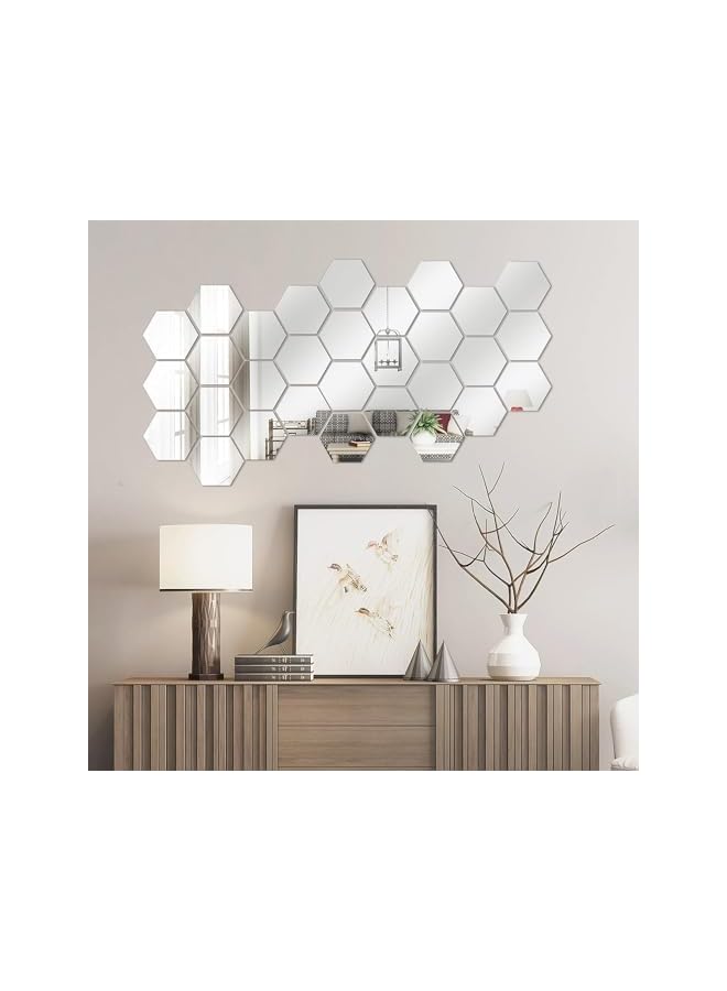 The Bros 36 Pcs Self Adhesive Acrylic Mirror,Hexagon Mirror Wall Sticker, Flexible Plastic Mirror Sheets Wall Stickers,Non Glass Acrylic Safety Reflective Mirror for DIY Craft Home Wall Decoration(10*8.5*5cm) - Image 2