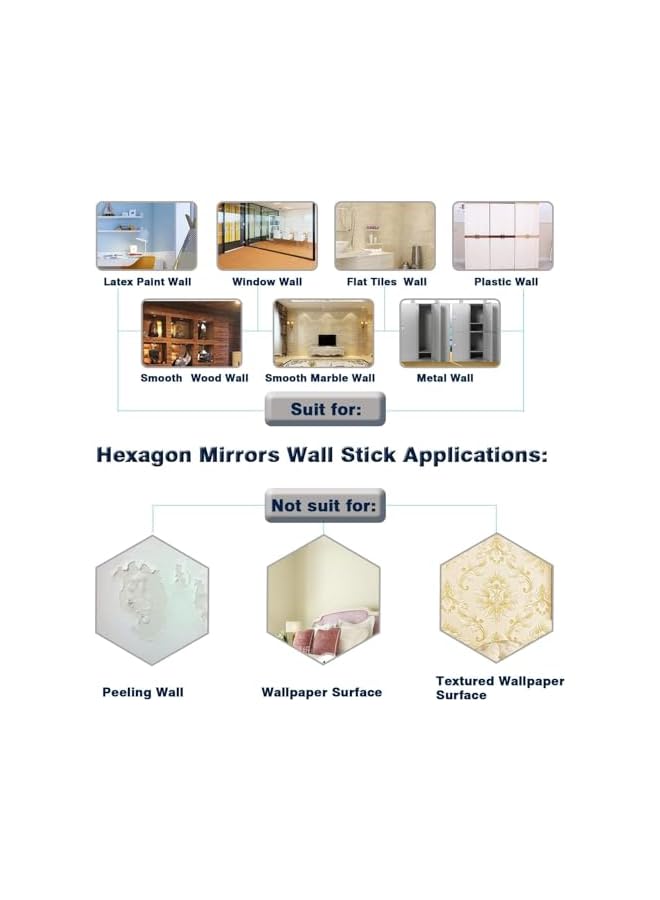 The Bros 36 Pcs Self Adhesive Acrylic Mirror,Hexagon Mirror Wall Sticker, Flexible Plastic Mirror Sheets Wall Stickers,Non Glass Acrylic Safety Reflective Mirror for DIY Craft Home Wall Decoration(10*8.5*5cm) - Image 4