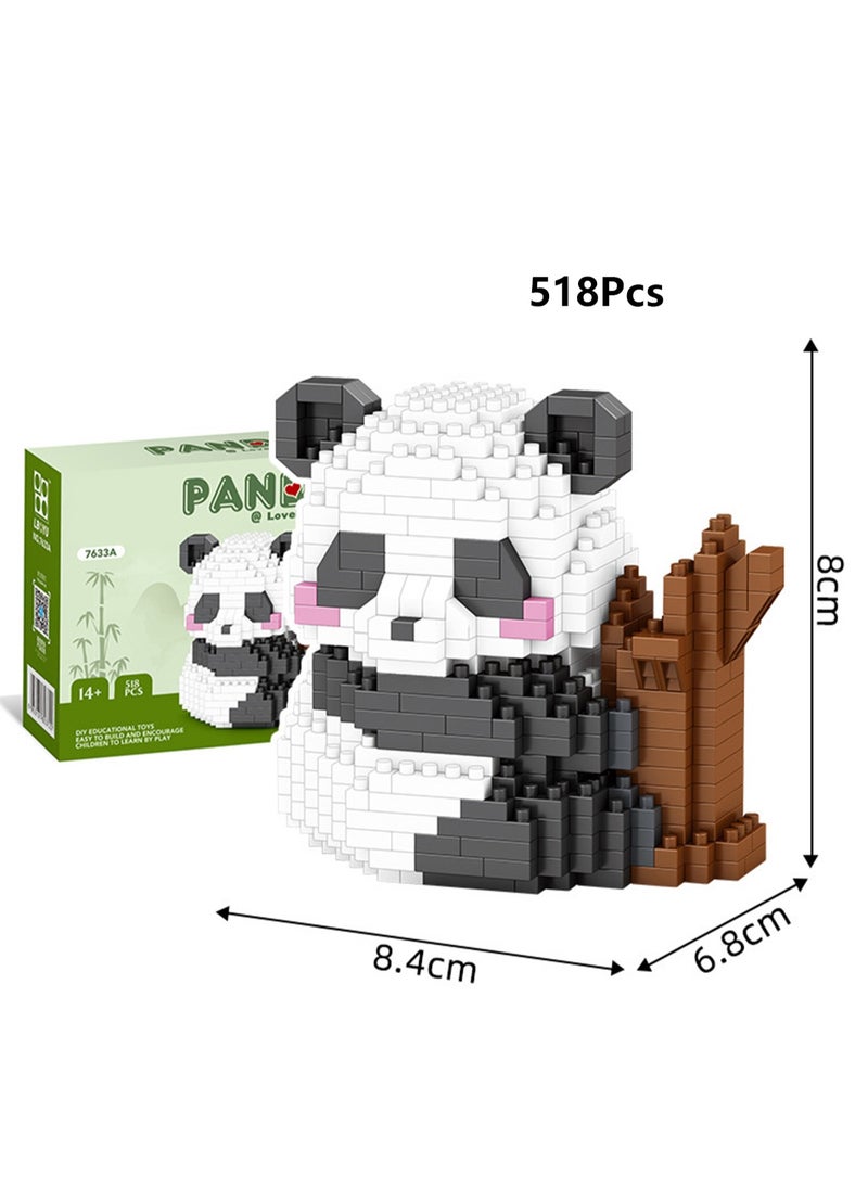 Children's Educational Assembly Toys Miniature Small Particle Building Blocks Panda Flower Self-assembly Model(Panda Tree Stump 518Pcs)  - Image 2