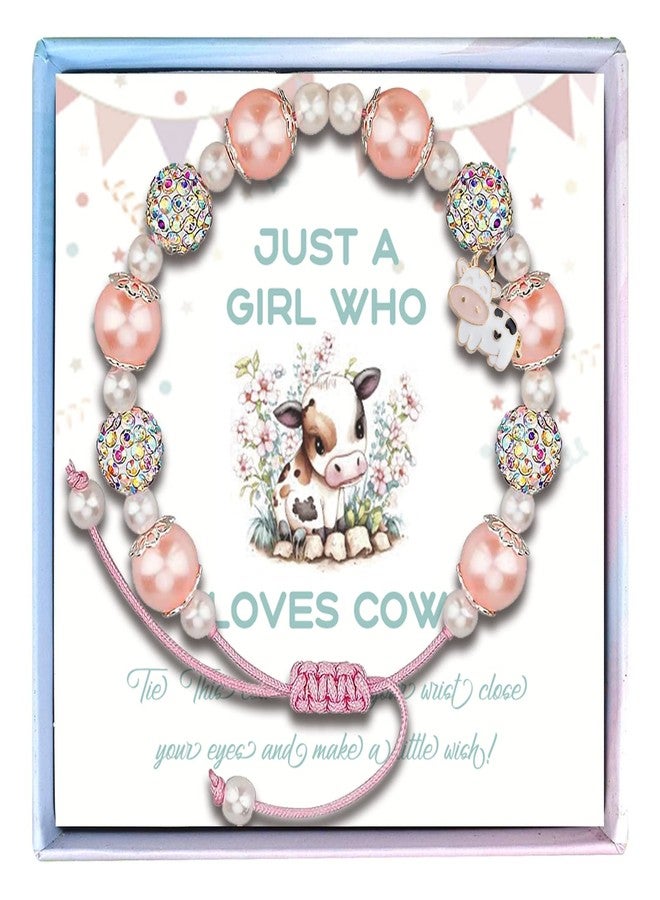 Fullrainbow Cow Lover Women's Bracelet with Pink Pearl Cow Charm - Image 1