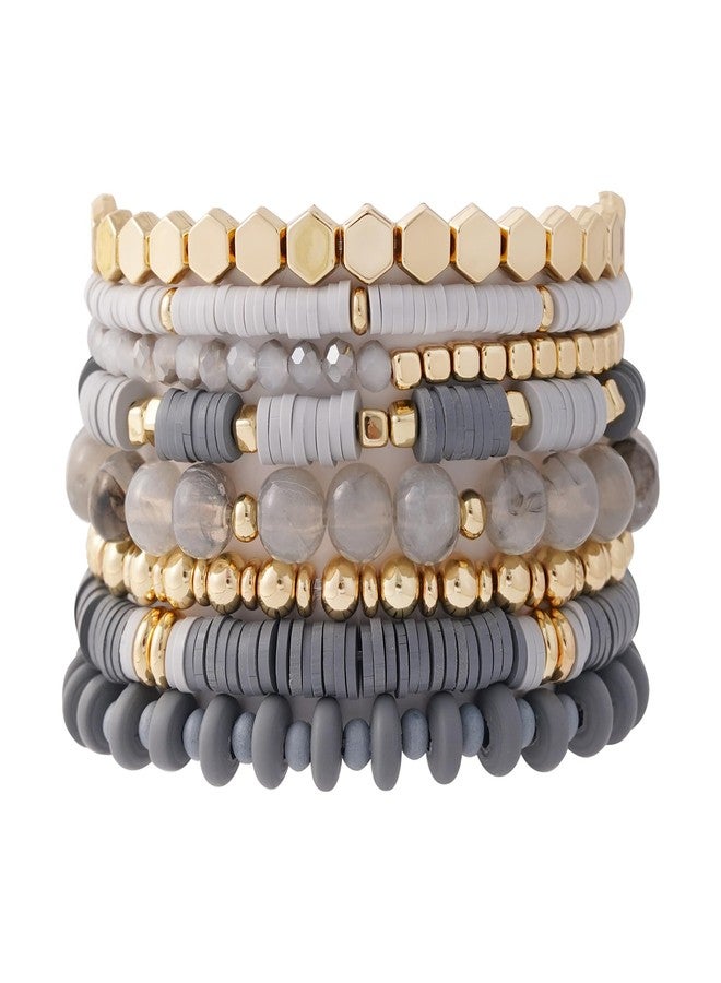 GOOJIDS Simple Beaded Bangles Bracelet Chunky Bamboo Tube Curved Stacking Clear Acrylic Colorful Beads Stretchable Gold Bracelets Set Gift For Women - Image 1
