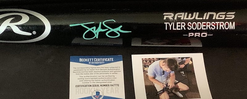SidsGraphs Tyler Soderstrom Oakland A's Autographed Signed Black Baseball Bat BECKETT ROOKIE COA - Image 1