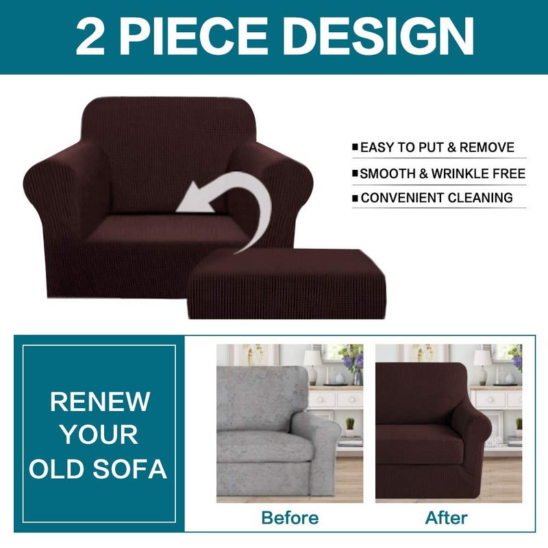Turquoize 2 Piece Chair Covers Chair Slipcovers for Living Room Armchair Sofa Covers Chair Couch Cover with Arms Washable Furniture Protector for Chairs Feature Thick Jacquard Fabric (Chair, Brown) - Image 4