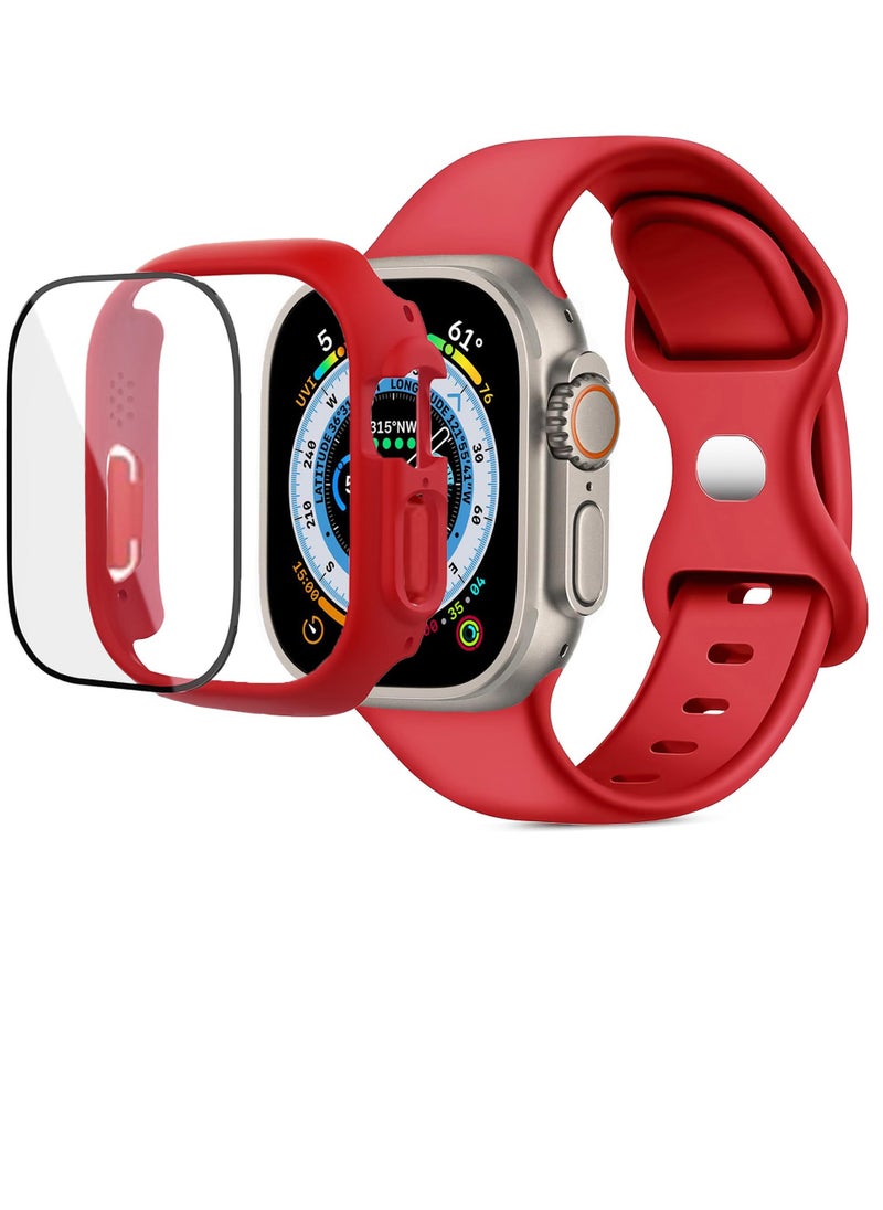 Generic Band with Case For Apple Watch Ultra/Ultra 2 49mm,Adjustable Silicone Sport Wristband Replacement, Strap With Cover Built-in Glass Screen Protector for iWatch Ultra 49 mm  - Image 1