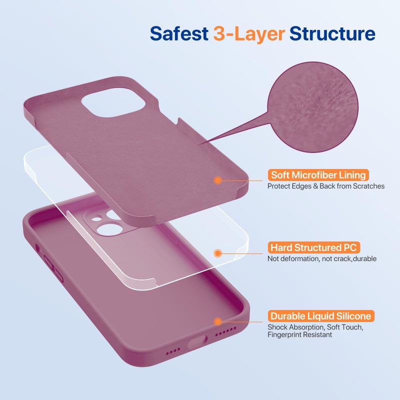 Miracase Designed for iPhone 14 Case with Screen Protector,[Upgraded Enhanced Camera Protection],Shockproof Liquid Silicone Case with Microfiber Lining, 6.1 inch,Blackcurrant - Image 3