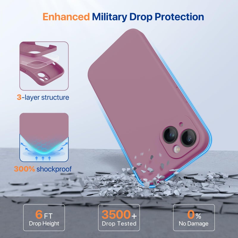 Miracase Designed for iPhone 14 Case with Screen Protector,[Upgraded Enhanced Camera Protection],Shockproof Liquid Silicone Case with Microfiber Lining, 6.1 inch,Blackcurrant - Image 4