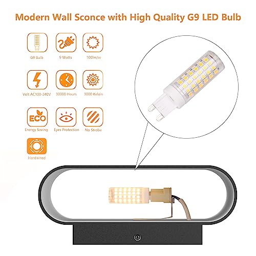 Aipsun Black LED Wall Sconces 1 Pack Indoor Modern Wall Lights Hardwired Up and Down Interior Wall Mount Light for Living Room Bedroom Hallway Warm White 3000K(with G9 Bulbs) - Image 5