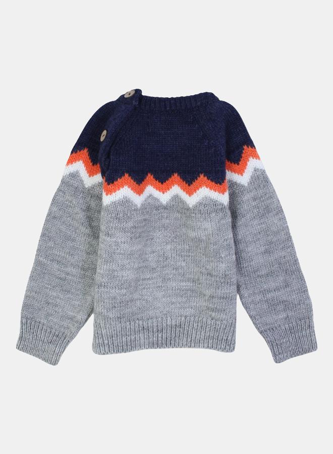بلوفر صوف للأولاد – كحلي/رمادي بنقشة متعرجة - Image 2