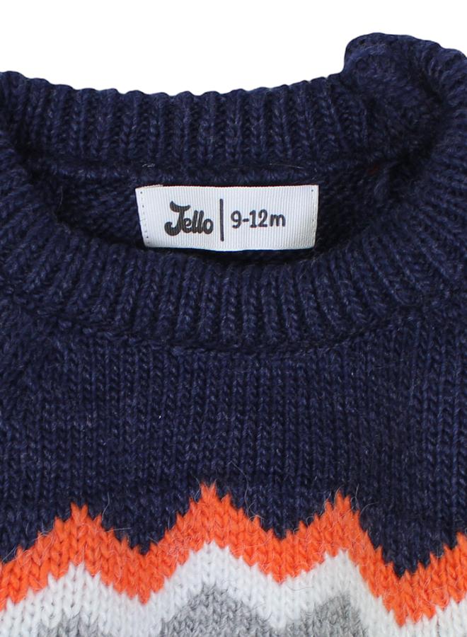 بلوفر صوف للأولاد – كحلي/رمادي بنقشة متعرجة - Image 3