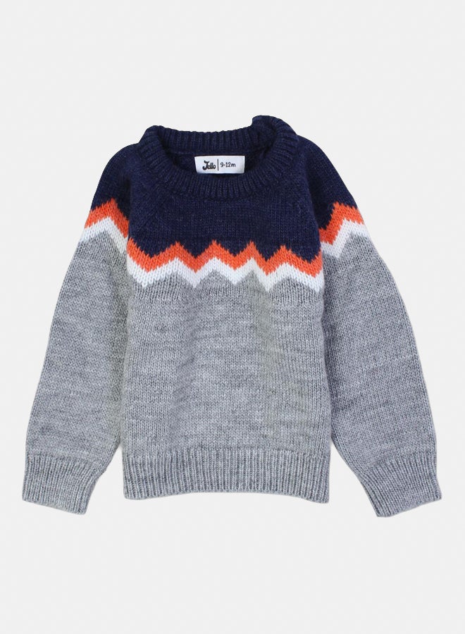 بلوفر صوف للأولاد – كحلي/رمادي بنقشة متعرجة - Image 1
