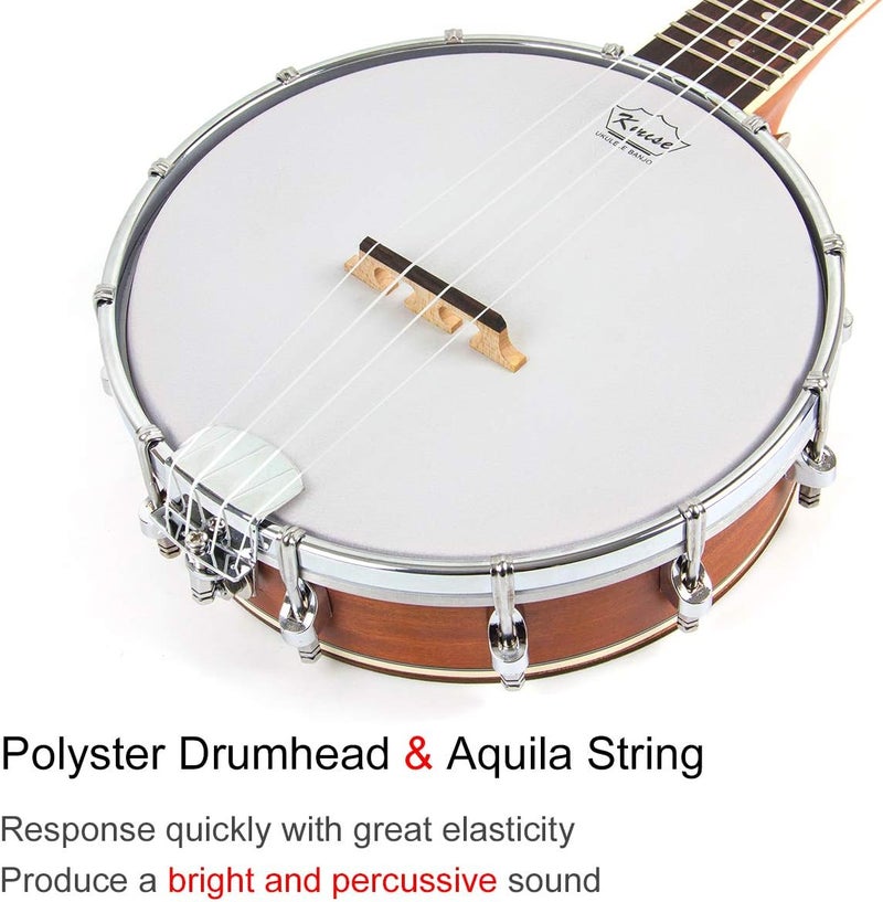 Kmise Concert Size Banjolele, 23'' Sapele 4 Strings Portable Mini Banjo Ukulele, With Gig Bag, Tuner, Banjos Strap, Strings, Piezo Pickup, Picks, Ruler, Wrench, Bridge Beginner Kit for Professionals - Image 2