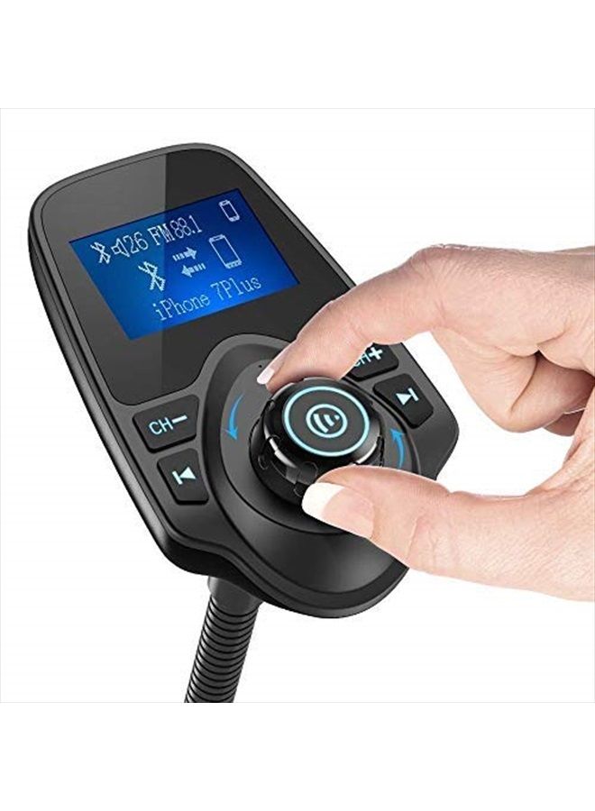 nulaxy Bluetooth Car FM Transmitter Audio Adapter Receiver Wireless Handsfree Voltmeter Car Kit TF Card AUX 1.44 Display - KM18 Black Matte - Image 2