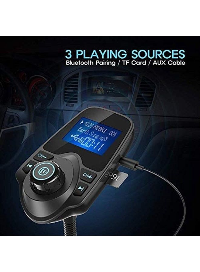 nulaxy Bluetooth Car FM Transmitter Audio Adapter Receiver Wireless Handsfree Voltmeter Car Kit TF Card AUX 1.44 Display - KM18 Black Matte - Image 5