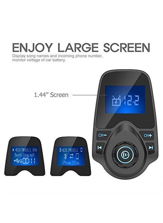 nulaxy Bluetooth Car FM Transmitter Audio Adapter Receiver Wireless Handsfree Voltmeter Car Kit TF Card AUX 1.44 Display - KM18 Black Matte - Image 3
