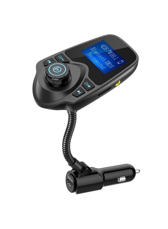 nulaxy Bluetooth Car FM Transmitter Audio Adapter Receiver Wireless Handsfree Voltmeter Car Kit TF Card AUX 1.44 Display - KM18 Black Matte - Image 1