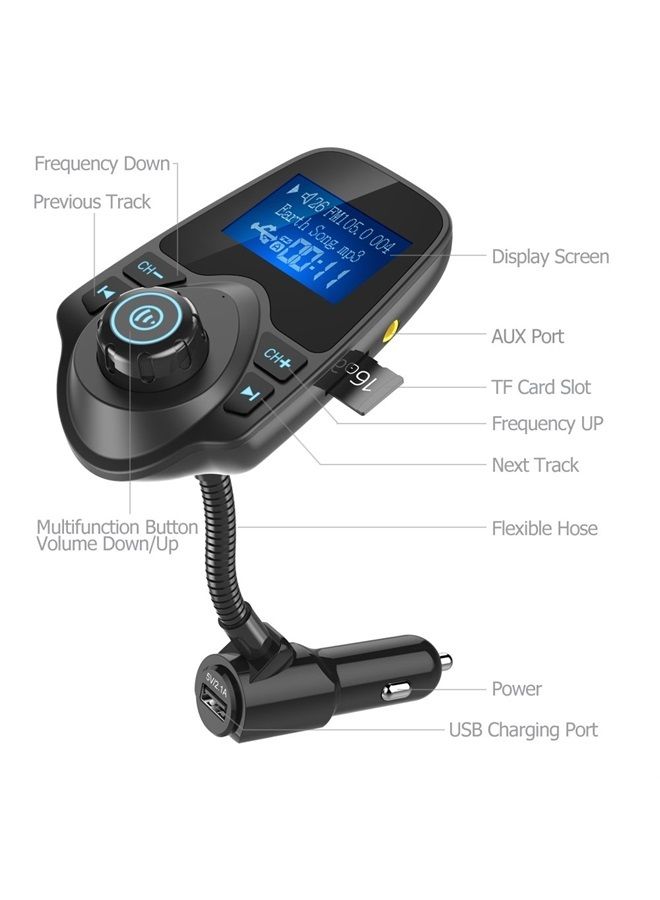 nulaxy Bluetooth Car FM Transmitter Audio Adapter Receiver Wireless Handsfree Voltmeter Car Kit TF Card AUX 1.44 Display - KM18 Black Matte - Image 4