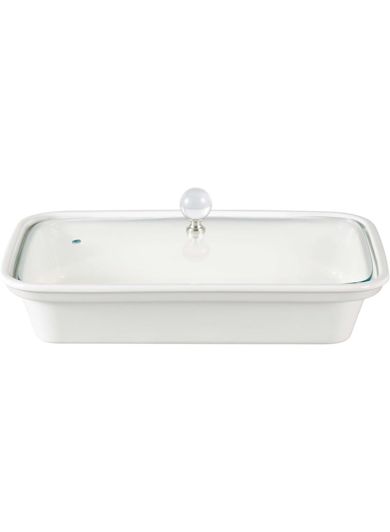 Orchid Porcelain Rectangular Casserole with Tealight Candle Stand, Dining Table Casserole, Ceramic Food Warmer Serving Dish with Lid, Heat-Keeping Buffet Casserole Dish (White, 15 Inches Rectangle) - Image 2