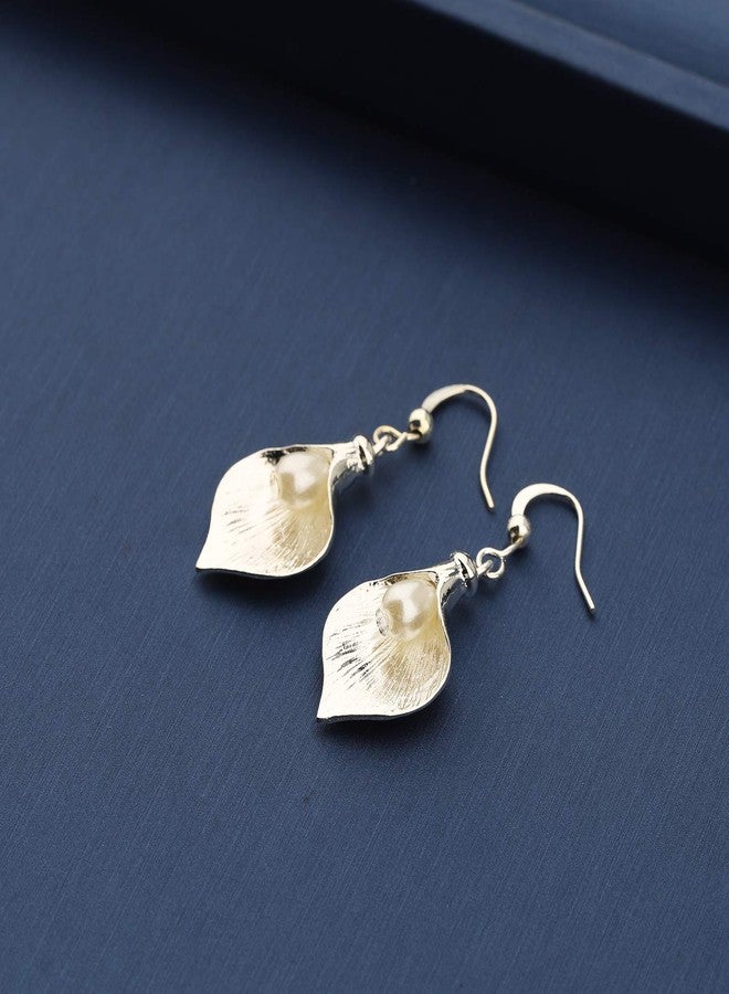 ميوسبارك أقراط متدلية رقيقة على شكل زهرة زنبق الكالا من MYOSPARK مع خطاف من اللؤلؤ الصناعي، هدية مجوهرات زفاف للعروس ووصيفاتها وأمهاتها (أقراط زهرة الزنبق واللؤلؤ) - Image 5