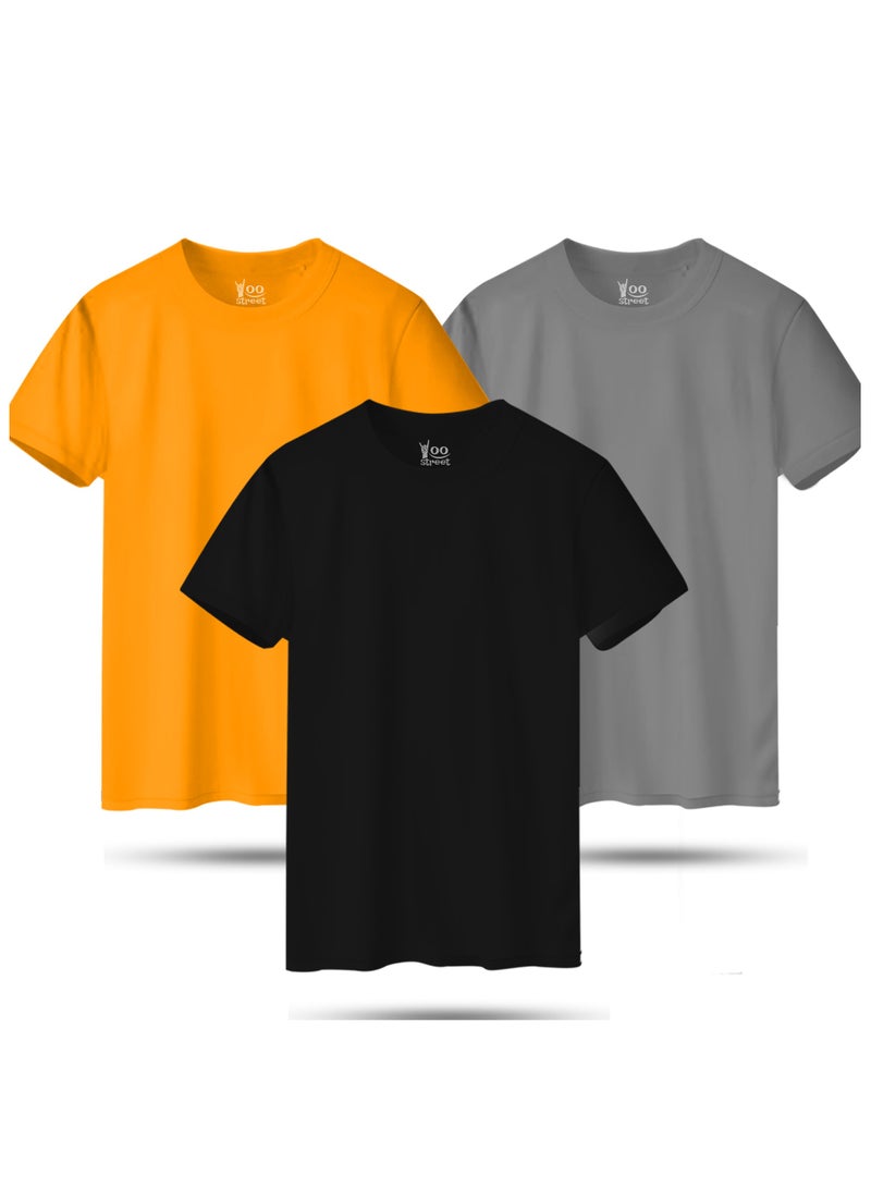 Yoo Street Bundle of 3 Classic T-Shirts - BLACK YELLOW GRAY