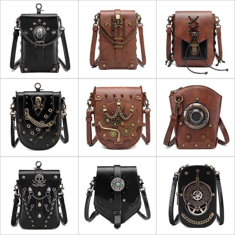 Temu Medieval Retro Women'S Crossbody Bag Personalized Mini Punk Rivet Single Shoulder Mobile Phone Satchel - Image 3
