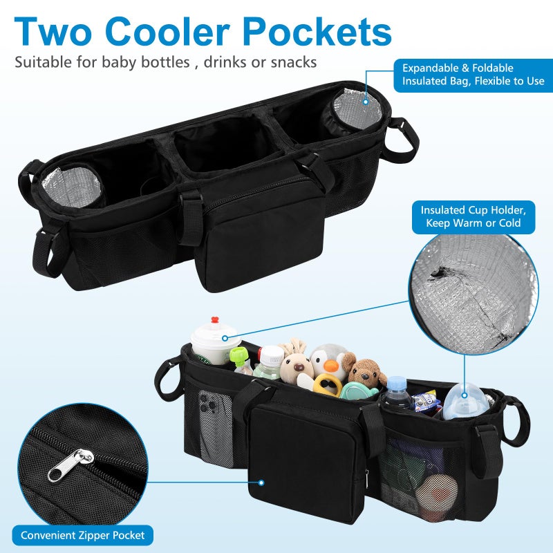 Accmor Double Stroller Organizer for Bob Duallie and Baby Jogger City Mini GT2, Double Baby Stroller Caddy Bag Organizer Accessories - Image 2