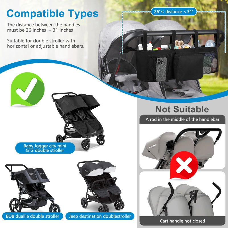 Accmor Double Stroller Organizer for Bob Duallie and Baby Jogger City Mini GT2, Double Baby Stroller Caddy Bag Organizer Accessories - Image 4