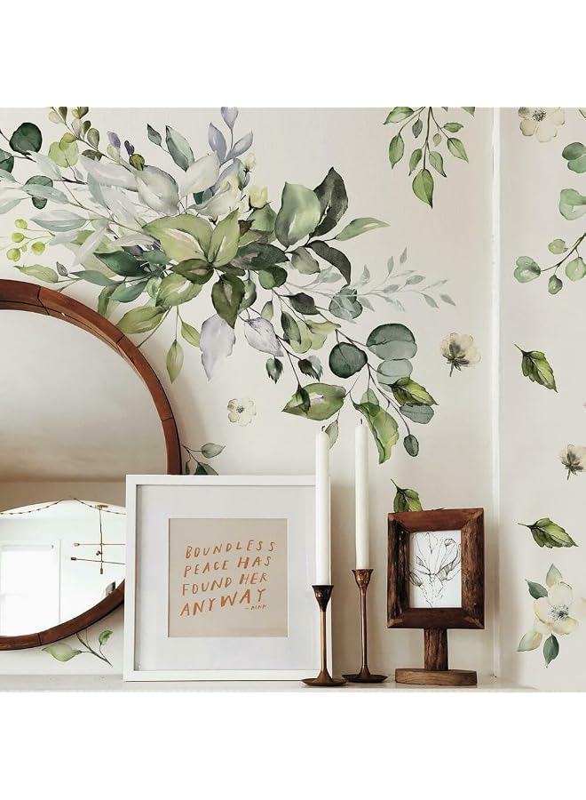 Watercolor Floral Arrangement Peel and Stick Wall Decals, Green, Cream