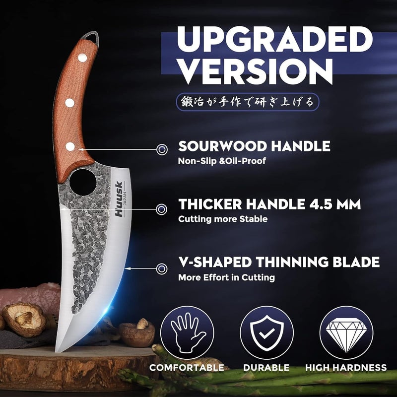 Huusk Knife Japan Kitchen Upgraded Viking Knives with Sheath, Hand Forged Butcher Knife for Meat Cutting, Japanese Cooking Chef Knives, Sharp Meat Cleaver for Outdoor Camping, BBQ, Christmas Gifts - Image 3