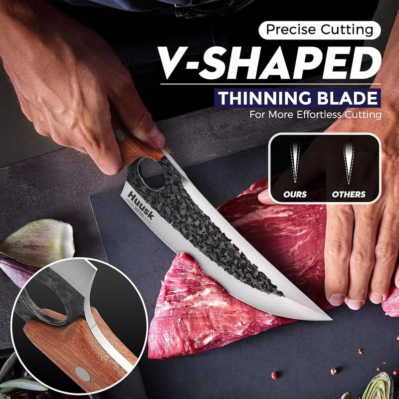 Huusk Knife Japan Kitchen Upgraded Viking Knives with Sheath, Hand Forged Butcher Knife for Meat Cutting, Japanese Cooking Chef Knives, Sharp Meat Cleaver for Outdoor Camping, BBQ, Christmas Gifts - Image 2