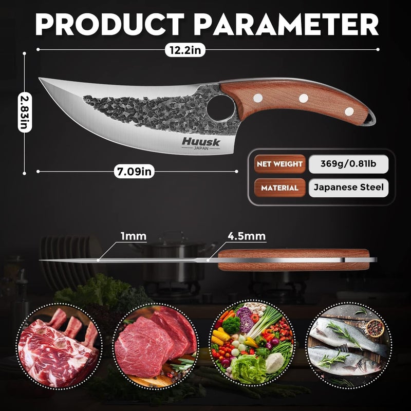 Huusk Knife Japan Kitchen Upgraded Viking Knives with Sheath, Hand Forged Butcher Knife for Meat Cutting, Japanese Cooking Chef Knives, Sharp Meat Cleaver for Outdoor Camping, BBQ, Christmas Gifts - Image 5