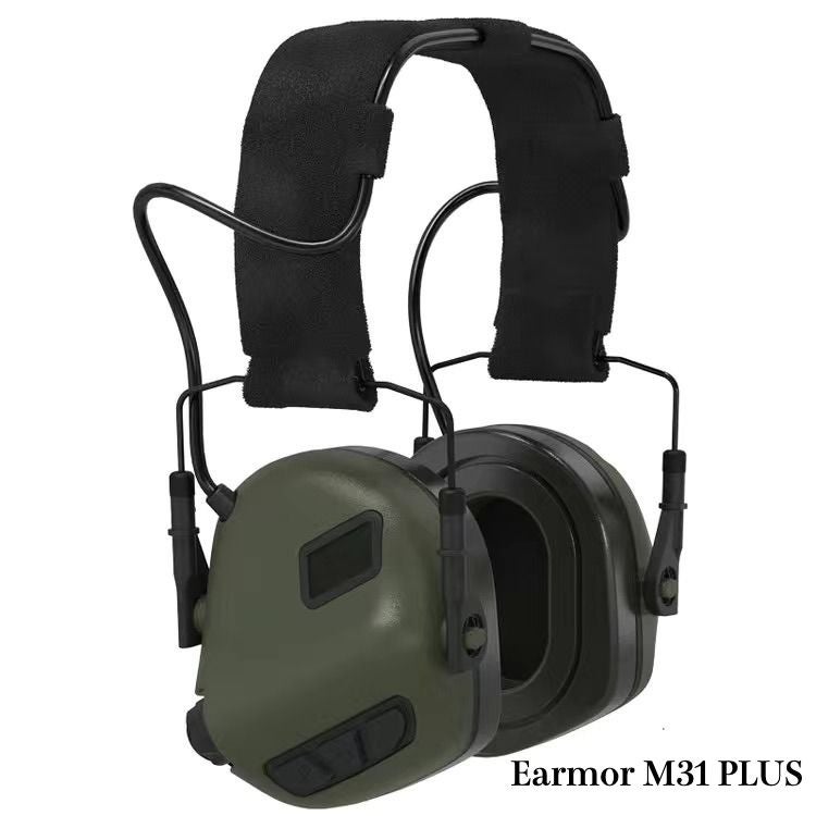 Earmor M32 Plus Outdoor Tactical Headset, Electronic Helmet Earmuffs with Fast Helmet ARC Rail Adapter, Dark Green - Image 1