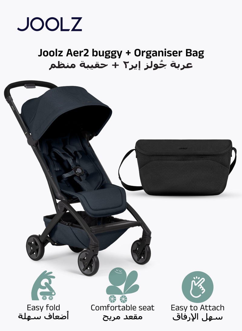 JOOLZ Aer² Ultra-Compact Lightweight Buggy | Dark Navy Blue + Organizer Bag | One-Hand Fold | Newborn to Toddler | Airplane Compatible | 45x52x105 cm - Image 1