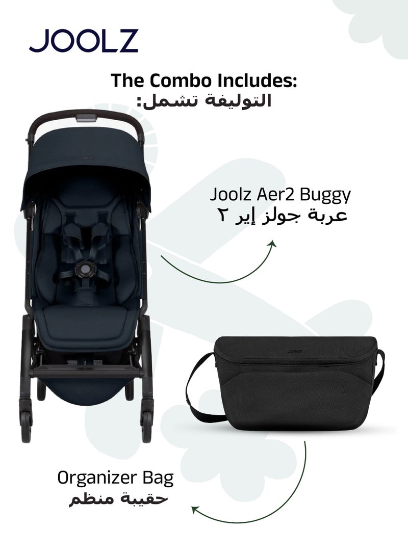 JOOLZ Aer² Ultra-Compact Lightweight Buggy | Dark Navy Blue + Organizer Bag | One-Hand Fold | Newborn to Toddler | Airplane Compatible | 45x52x105 cm - Image 3