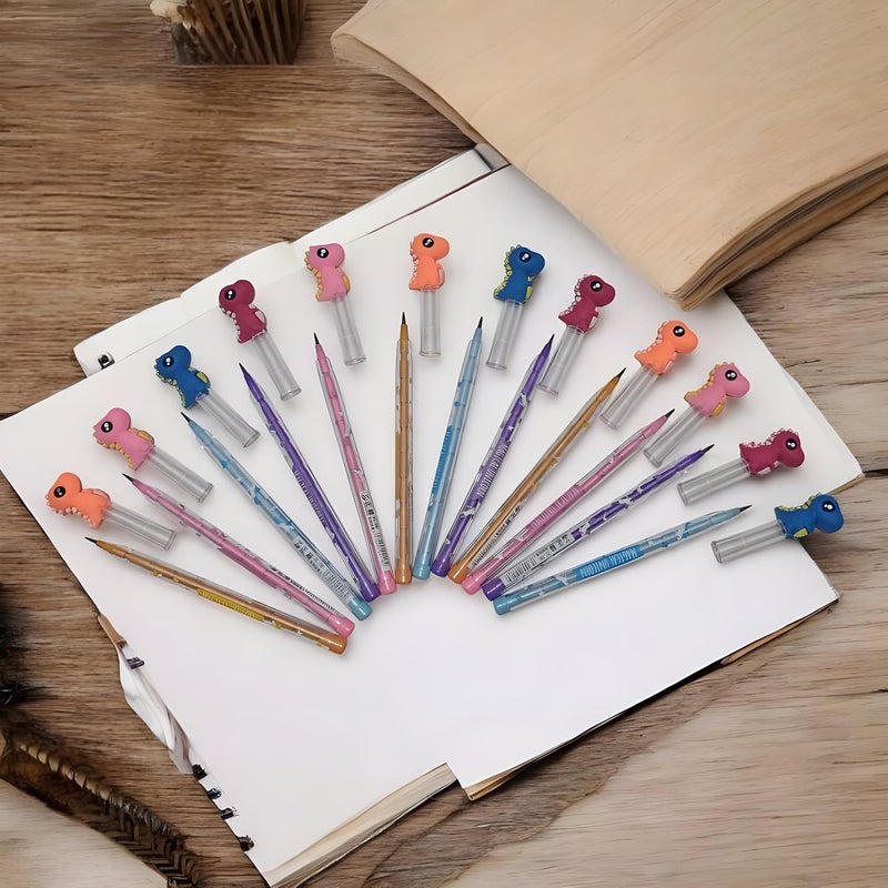 RADIANCE ™ Dino Cartoon Pack of 12 Mechanical Pencils for Kids | HB Lead | School Supplies & Writing Stationery Set, Perfect for Return Gifts & Party Favors - Image 2