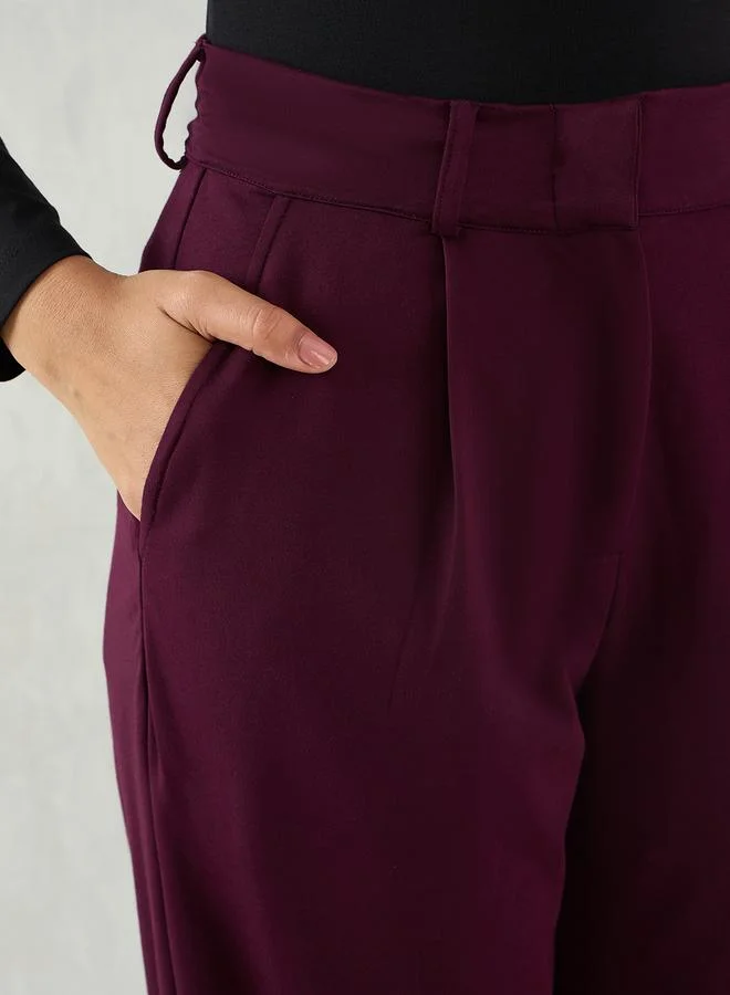 Femmella  Women Burgundy Wide Leg Trousers for Women | Best Price UAE