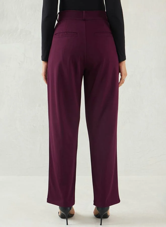 Femmella Women Burgundy Wide Leg Trousers