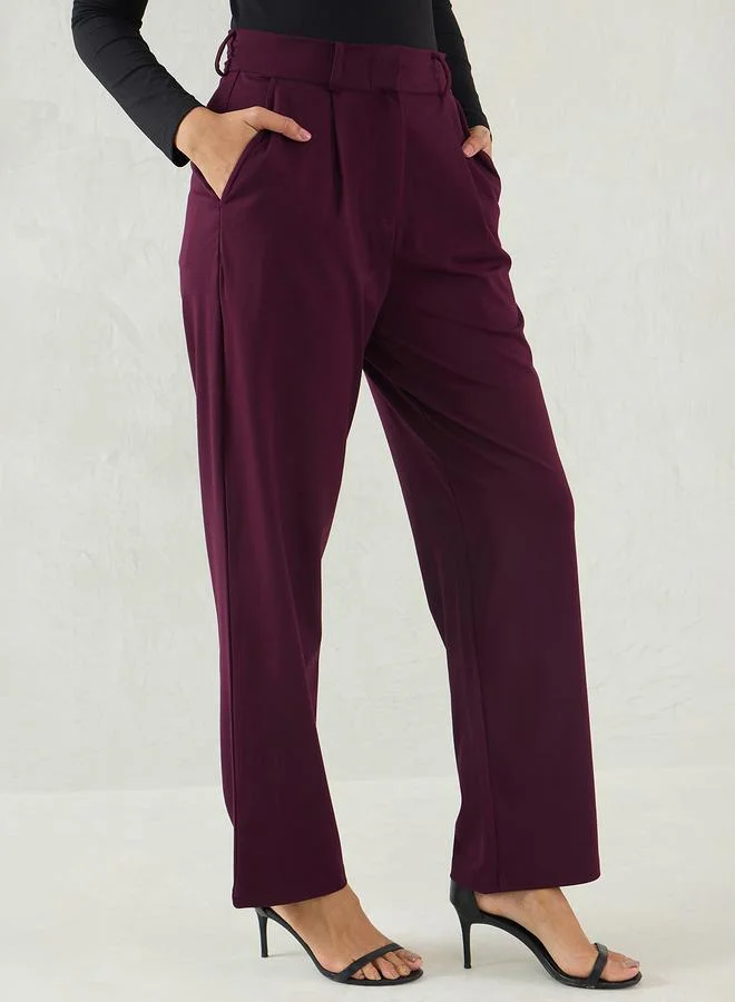Femmella  Women Burgundy Wide Leg Trousers for Women | Best Price UAE