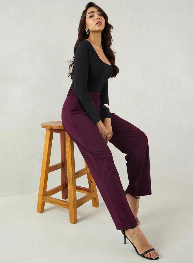 Femmella  Women Burgundy Wide Leg Trousers for Women | Best Price UAE