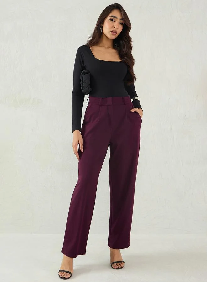 Femmella  Women Burgundy Wide Leg Trousers for Women | Best Price UAE