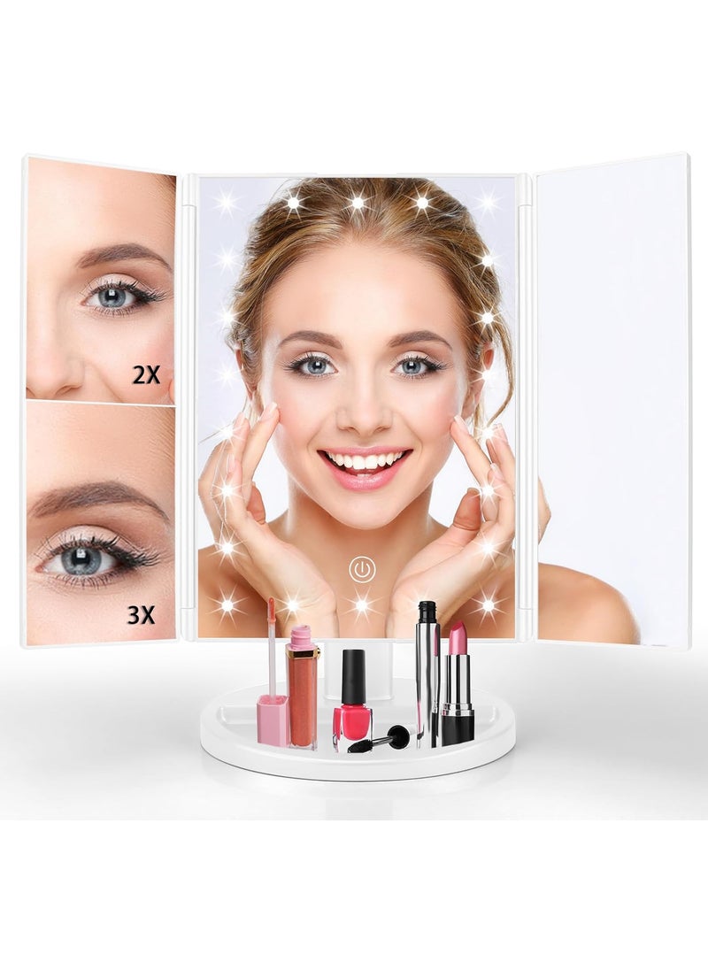 JAMIEWIN JAMIEWIN Lighted Makeup Mirror 3X/2X/1X Magnification 21 LED Trifold Vanity Mirror with Touch Sensor Dimming Portable Travel Mirror Best Xmas Gifts for Women Girls 