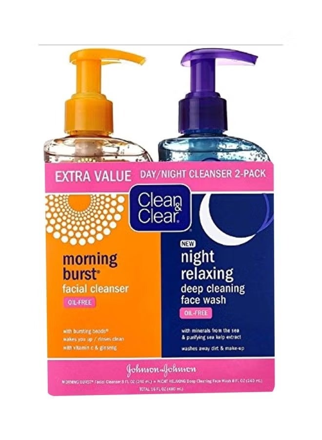 Clean & Clear Pack Of 2 Day And Night Deep Cleansing Face Wash With Cleanser Set 480ml - Image 1